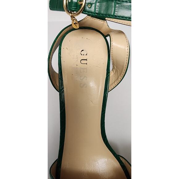 Guess Wgrestore-R Green Faux Leather Ankle Strap Platform Block Heel Sandals 11M - Picture 10 of 12
